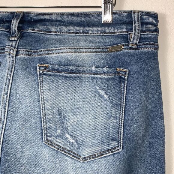 Kancan Distressed Mid Rise Daw Frayed Hem Ankle Cropped Skinny Jeans Sz 32 - Picture 6 of 9